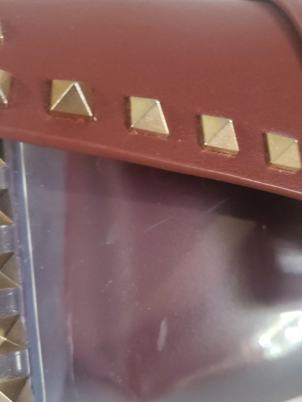 Most Wanted NWOT Cognac Brown/Clear Gold Studded Crossbody Handbag